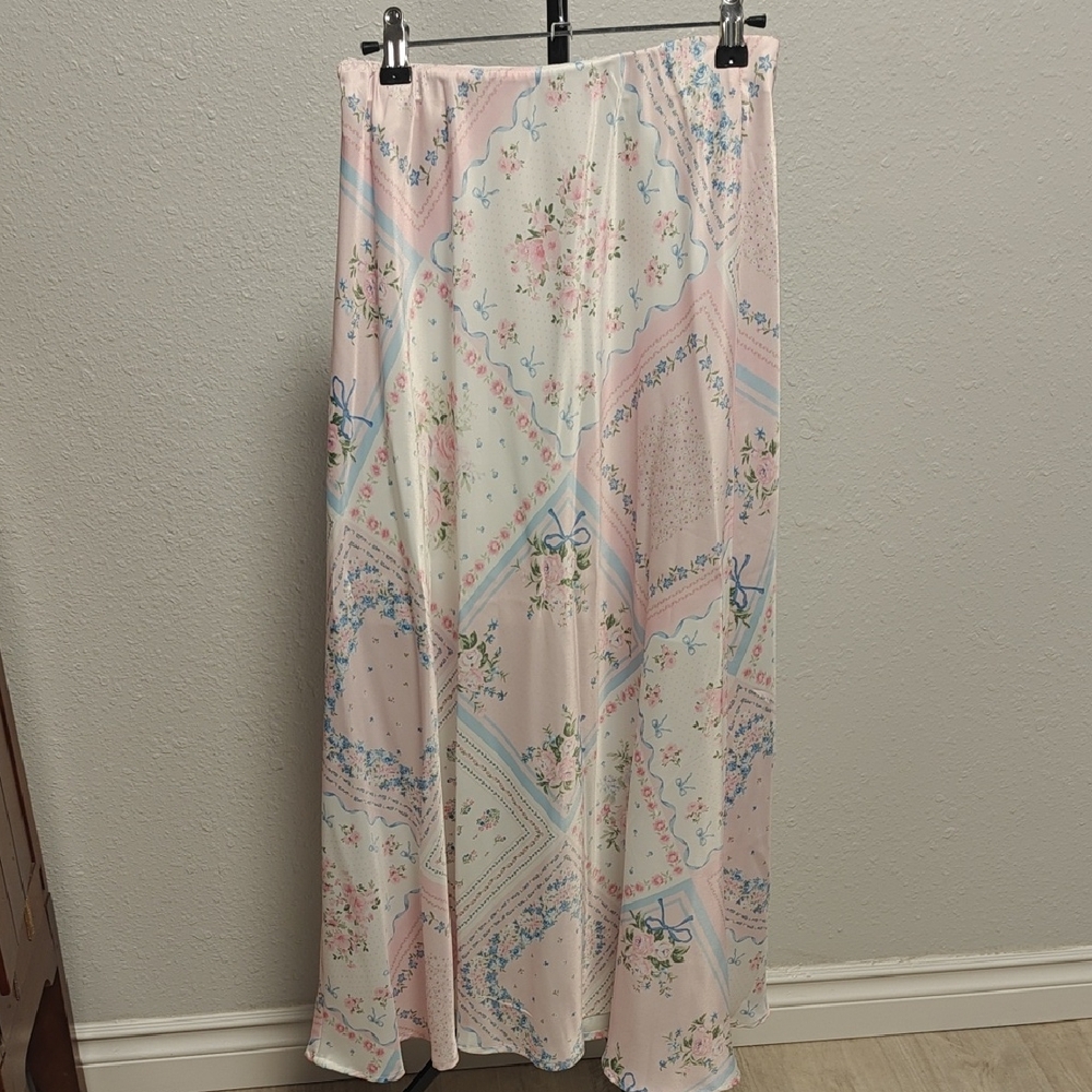 Altar'd State Pink and White Floral Maxi Skirt